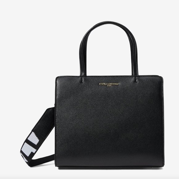 KARL LAGERFELD PARIS MAYBELLE SATCHEL CROSSBODY BAG PURSE AIRPOD CASE BLACK $198 - Picture 1 of 10
